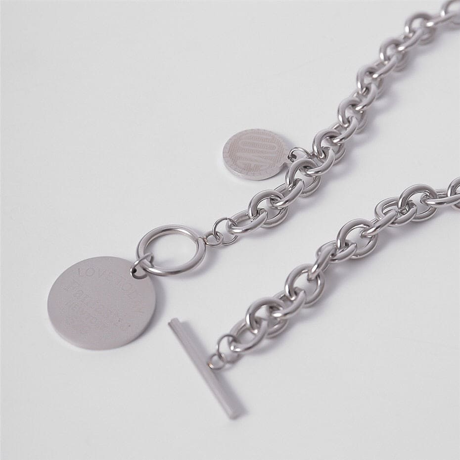 Vintage Cuban Coin Pendant, Hip Hop Stainless Steel Silver Color Lariat Necklace, Metal Toggle Clasp Chain Necklace, Chunky Chain OT Clasp Necklace, Men Women Coin Chain Necklace Pendant Vintage Cuban Coin Pendant, Hip Hop Stainless Steel Silver Color Lariat Necklace, Metal Toggle Clasp Chain Necklace, Chunky Chain OT Clasp Necklace, Men Women Coin Chain Necklace Pendant